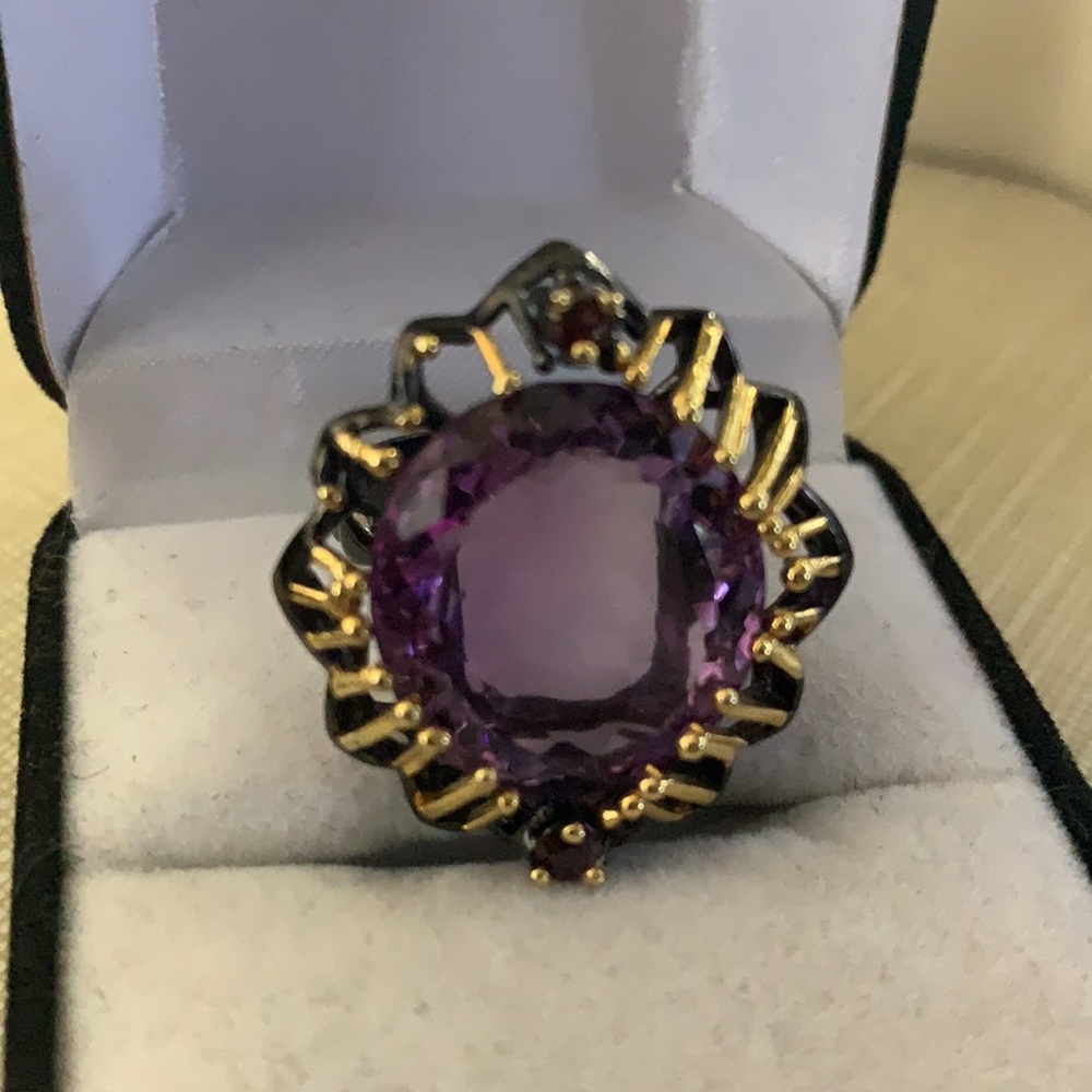 New Gorg Unique African Amethyst Rhodolite Ring - Picture 12 of 16